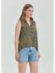 Shirt Collar Asymmetric Cut Petrol Bohemian Blouse 4563